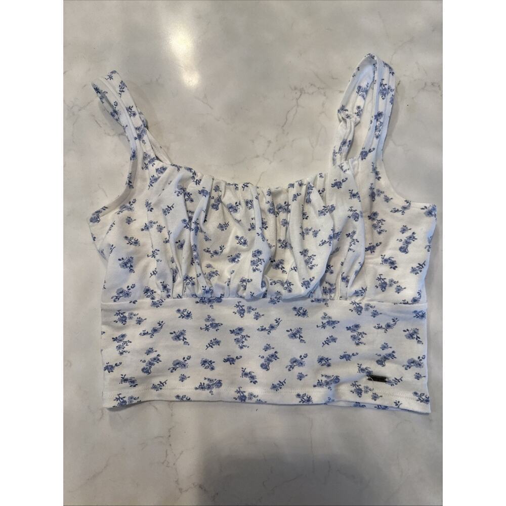 Hollister Co. Women's White and Blue Crop-top S - Picture 6 of 6